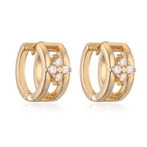 Vintage 18K gold plated hollow hoop earrings with clover-shaped zircon stones