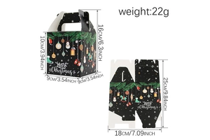 Guide des dimensions de boîte cadeau de Noël montrant la taille à plat et montée