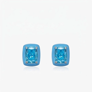 Boucles D'oreilles Puces Zircon Bleu Clair Carré En Argent Sterling 925 Design Émail Géométrique Bijoux Élégants Pour Femmes