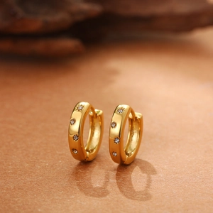 Stainless Steel 18K Gold Plated Sun Motif Zirconia Hoop Earrings For Women Minimalist Small Huggie Earrings Jewelry