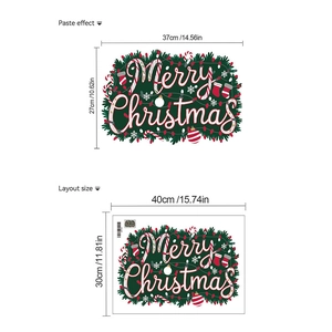 Detail view of Merry Christmas wreath wall decal with dimensions and layout measurements