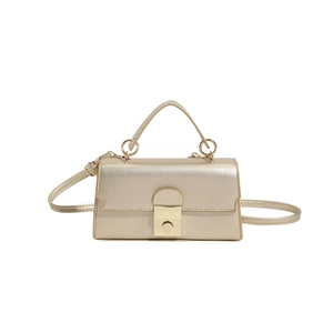Champagne gold vintage crossbody bag for women with metallic finish and metal lock clasp