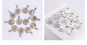 Vue détaillée de pendentifs zodiaque bicolores plaqués or avec un dos fini mat dépoli