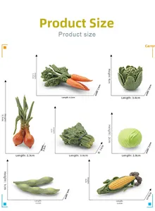 Detailed size measurement chart for 7-piece realistic artificial vegetable models