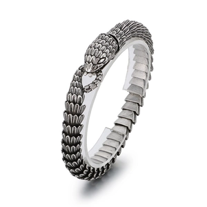 Retro stainless steel snake scale bracelet in antique silver finish for men
