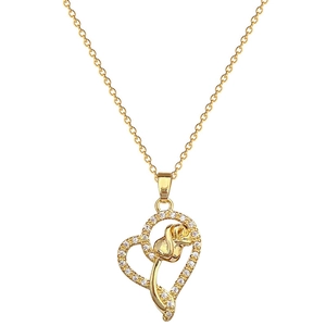 Luxurious gold heart pendant necklace with rose and pavé diamonds on white background