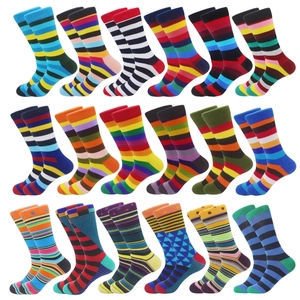 Colorful Striped Crew Socks Combed Cotton Breathable Trendy Mid-Calf Sports Casual Basketball Skateboarding Retro Harajuku Unisex
