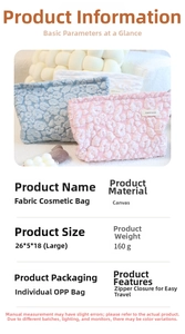 Close-up of embossed floral pattern on pink canvas makeup bag with zipper detail