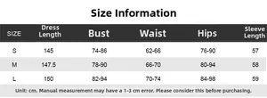 Guide des tailles pour robe longue à manches longues avec mesures buste taille et hanches