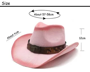 Guide des tailles du chapeau cowboy en paille rose dégradé, circonférence 57-58cm