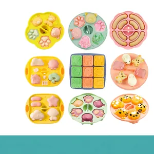 Baby Food Silicone Steaming Mold Cartoon Bear Cat Shape Cake Rice Cake Maker Heat Resistant With Lid Baking Tool