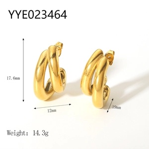 Detailed view of 18K gold-plated double hoop earrings with 17.6mm height and size specs