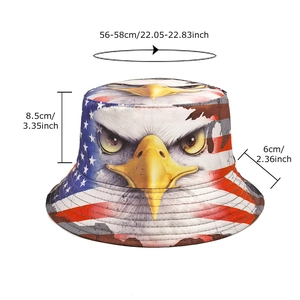 Reversible bucket hat with US flag and eagle print, outdoor sun protection headwear