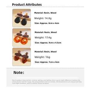 Detailed size and weight chart for resin and wood heart teardrop vintage earrings