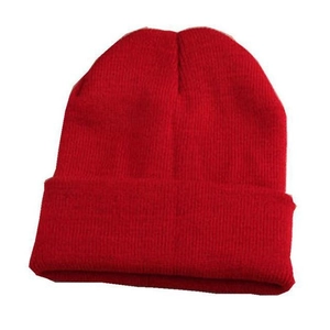 Classic red knitted beanie cap for adults made of warm acrylic windproof fabric