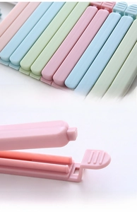 Macro shot of durable thickened PP plastic food sealing clips with secure snap closure