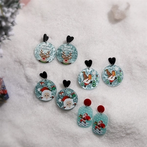 Christmas Drop Earrings Acrylic Resin Cartoon Santa Claus Snowman Reindeer Pattern Glitter Holiday Party Jewelry For Women
