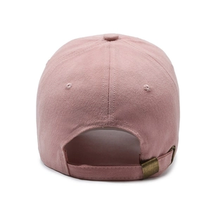 Rear view of a pink baseball cap in twill cotton with adjustable bronze metal buckle