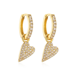 Exquisite 18K gold plated heart earrings with micro-set cubic zirconia on white background