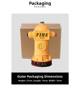 Détail du modèle de bouche d'incendie rétro jaune avec dimensions de l'emballage
