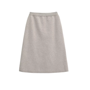 Gonna midi in maglia grigio chiaro a trapezio con vita elastica vista piatta