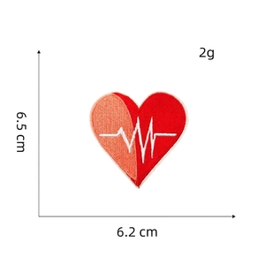 Cartoon heart embroidered patch with heartbeat line detail and 6.5cm size markings