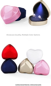 Detail showing inner LED spotlight of heart-shaped jewelry box with velvet lining