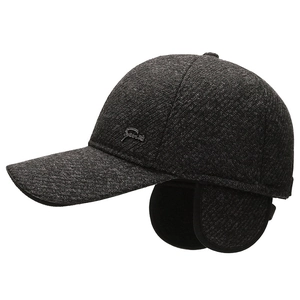 Winter thermal grey knit baseball cap with ear protection and plush lining for outdoor warmth