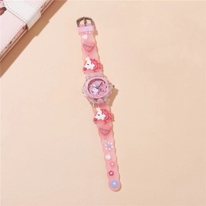 Pink cartoon unicorn kids watch featuring 3D silicone strap and soft LED light details
