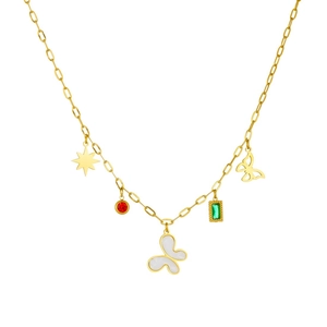Minimalist gold-plated necklace with hollow butterfly and colorful geometric pendants