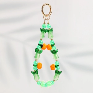 Pendentif chou en verre vert et kaki orange fait main avec fermoir doré