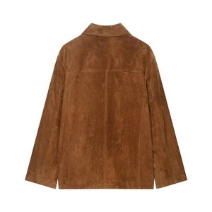 Back view of classic brown suede jacket for women with high-quality matte texture