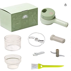 Green mini wireless electric food processor set with vegetable cutter and cleaning brush