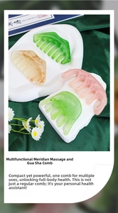 Macro shot of 5-tooth resin scalp massager combs in four colors for therapy