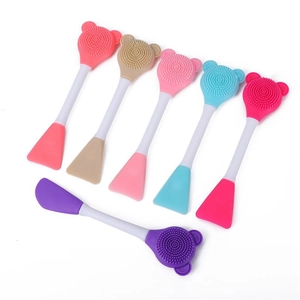 Set of six dual-ended silicone facial cleansing brushes and mask applicators in varied colors