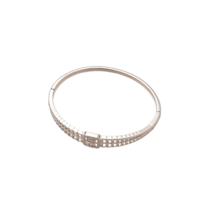Bracelet jonc argenté poli avec motif géométrique à double rangée et incrustation