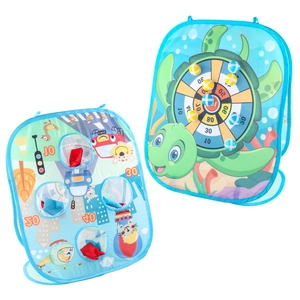Children's 2-in-1 bean bag toss and turtle sticky ball dart board game set for indoor play
