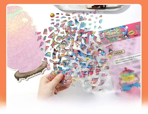 Macro detail of PET vintage porcelain puzzle stickers for DIY creative journaling