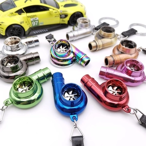 Creative Turbocharger Keychain Zinc Alloy Metal Simulation Turbine Blade Rotating Whistle Car Accessory Keychain For Car Fans Gift