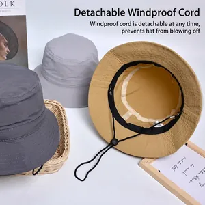 Outdoor sun protection bucket hat with adjustable and detachable windproof chin strap