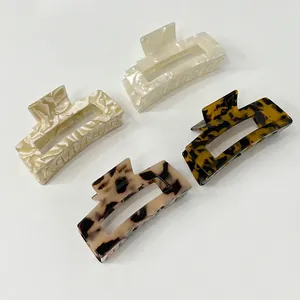 Set of four Korean style rectangle claw clips with marble and tortoiseshell patterns