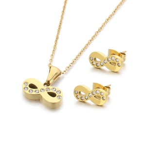18K gold plated stainless steel infinity jewelry set with cubic zirconia stones