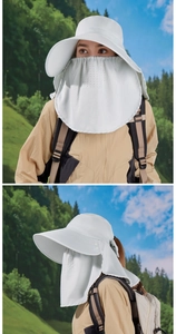 Breathable vent details on sun hat face mask for outdoor hiking and neck protection