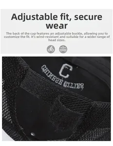 Detail of adjustable Velcro strap on breathable mesh baseball cap for secure fit