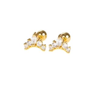 Goldene Kronen-Ohrstecker mit Zirkonia-Steinen und Schraubverschluss aus Edelstahl