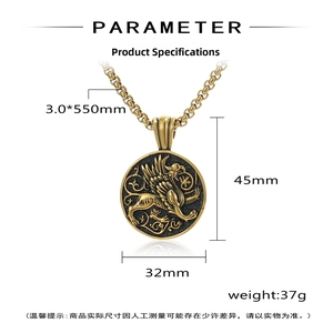 Detailansicht des Greifen-Anhängers mit 32mm Durchmesser und 550mm Goldkette