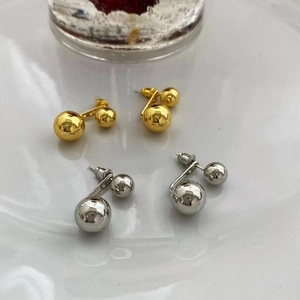 Minimalist Double Ball Stud Earrings Geometric Mirror Polish Metal Jewelry With 925 Sterling Silver Earring Post For Women