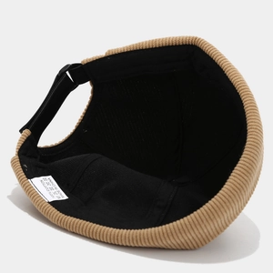 Light brown corduroy docker cap with adjustable strap and 100% cotton inner lining