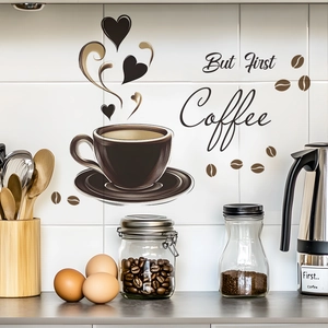 Coffee Cup Wall Sticker PVC But First Coffee Quote Decal Kitchen Cafe Decor Modern Minimalist Removable DIY