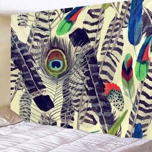 Peacock feather wall tapestry in colorful polyester fabric for bedroom wall decoration